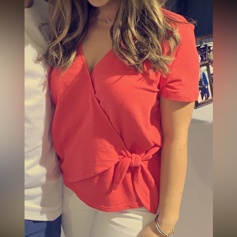 Red Wrap Top with Bow Detail